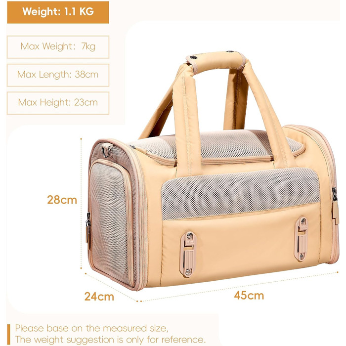 Транспортна переноска для собак та котів, Khaki M: водонепроникна, з антиковзною підкладкою та захистом від вітру