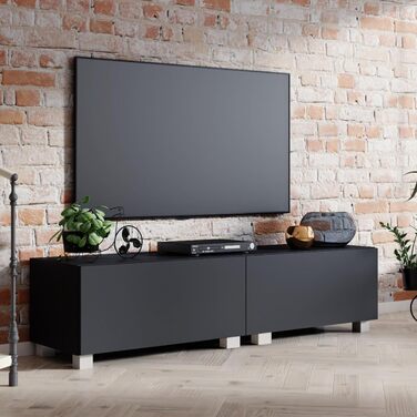 4housedesign® TV Board Lowboard Hanging | TV Cabinet Sideboard Living Room | Lowboard Living Room TV Shelf TV Board Hanging TV Cabinet TV 55 Inch - TV Lowboard Black Matt (200 (2x100), Black Matt)