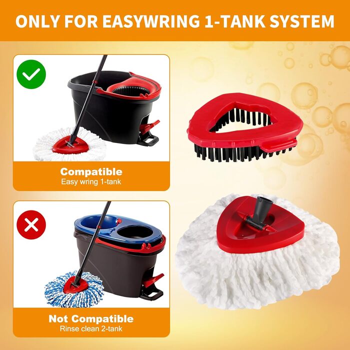 YZJAJZY Replacement Mop Heads for O-Cedar EasyWring 1 Tank Spin Mop System, Microfiber Replacement Mop Head with 2 Microfiber Mop Head Refills, 1 Scrub Brush, and 1 Mop Base Set Combo