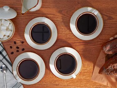 One more Cappuccino cups made of white ceramic, with saucers, 190 ml, espresso cups 4-piece set, for cafe and mocha, creamy white