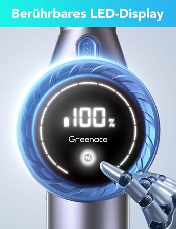 Greenote GSC60 Бездротовий акумуляторний пилосос, 33000Pa, з сенсорним екраном, до 40 хв роботи, 10 в 1, тихий, для твердих поверхонь, килимів, шерсті тварин