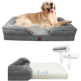 Ортопедичне ліжко для собак ZURMATRADE з Memory Foam – миється, неслизьке, зручне – для великих та маленьких собак – сірого кольору, видалення шерсті L (89x63,5x16,5 см)