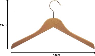 Hagspiel Wooden Clothes Hangers, Beechwood Clothes Hangers, Naturally Lacquered (Water-based Lacquer), Chrome-plated Swivel Metal Hook, Made in Austria (14 pcs, 39 cm lacquered)