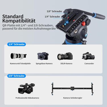 SIRUI AM-25S: Професійний штатив для відеозйомки з Fluid-головкою, 190 см, для камер, DSLR, відеокамер, максимальне навантаження 10 кг