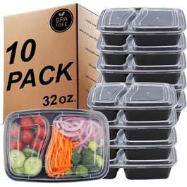 Набір контейнерів для їжі Meal Prep, 20 шт., 32 oz (2 відділення) - BPA Free, для мікрохвильової печі, морозильника та посудомийної машини