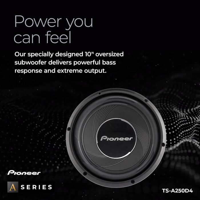 Сабвуфер Pioneer TS-A250D4 25 см, 1300 Вт, 2x4 Ом, подвійна котушка, для корпусного монтажу, чорний, IMPP мембрана, 400 Вт RMS