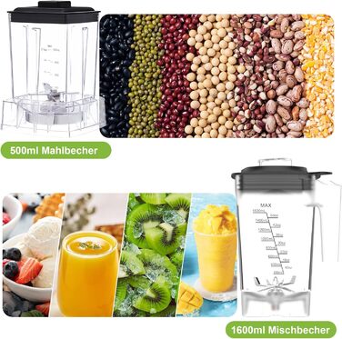 BioloMix High-Performance Blender 2200W, Self-Cleaning Function, Stand Mixer 2L Container and 600 ml Travel Cup BPA Free. Smoothie Mixer (T5600, Grey) T5600 Grey