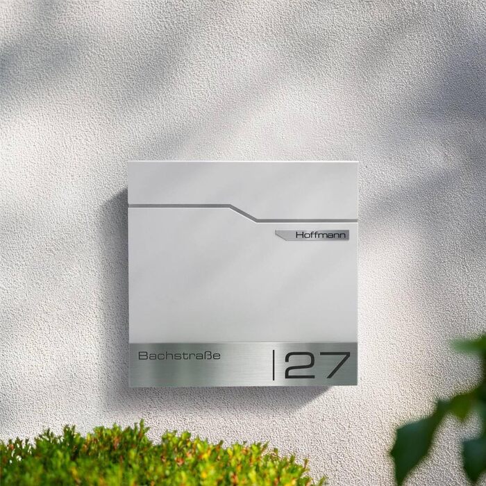 Поштовий ящик Metzler Thobe сучасний, сталевий корпус з нержавіючої сталі, з табличкою для імені, білий, з відділенням для газет