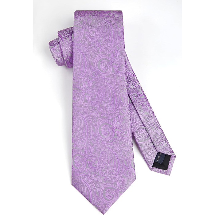 HISDERN Комплект краватки та нагрудного хустинки для чоловіків на весілля, патерн пейслі, жаккард, однотонні кольори (фіолетовий)