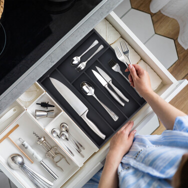Relaxdays Black Cutlery Box with 6 Compartments