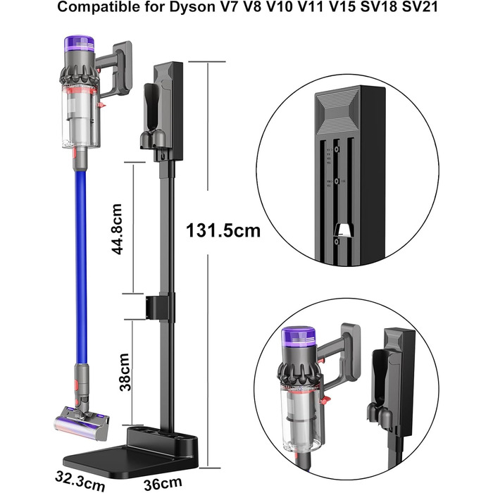 Стійка для пилососів Dyson V7, V8, V10, V11, V15, SV18, SV21 - док-станція для зберігання та зарядки, сіра