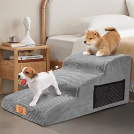 Phone Dog Stairs for Small Dogs, Dog Stairs, Non-Slip Dog Stairs 5 Steps, Washable Dog Ramp Bed, Pet Stairs made of High-Density Sponge, for Injured & Older Dogs, Cats (Pet Stairs 3 Steps, gray)