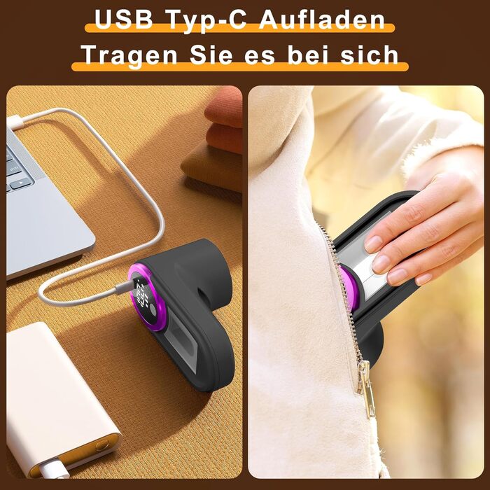 Електричний видалення ворсу Fusselrasierer: перезаряджуваний, 6 лез, USB-C, LED, 3 швидкості, великий збірник ворсу, захисний замок