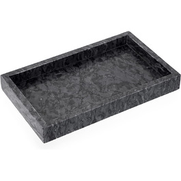 BSTKEY Natural Marble Serving Tray for Coffee Table, Rectangular, Jewelry Tray, Organizer, Decorative Bathroom, Vanity, Toilet Tank, Bathtub Tray, 25x15 cm (black)