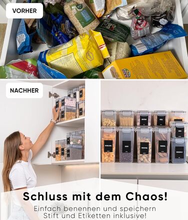 Набір контейнерів для зберігання Deco haus® (24 шт.) з кришкою, чорний - для продуктів, кухні, організації