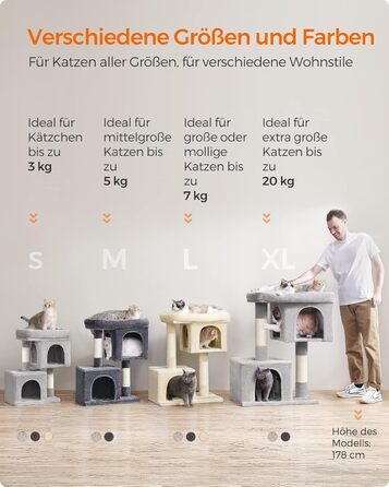 Драбина для котів Feandrea, 67 см, сірий, для кошенят до 3 кг, з великою платформою та сизалевими стовпами, PCT611W01