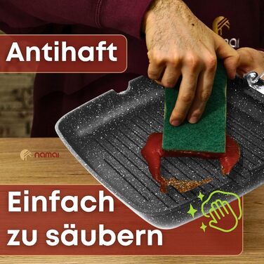 Гриль-пательня NAMAI алюмінієва лита 36x24 см, антипригарна, для газового гриля, чорна, виготовлено в Італії