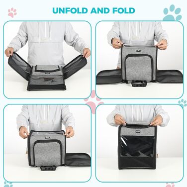 Сумка-переноска для кота/собаки, складана, сіра, з сіткою, повідком, до 8 кг