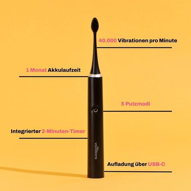 Електрична зубна щітка My Variations чорна: 5 режимів, таймер 2 хв, акумулятор на місяць