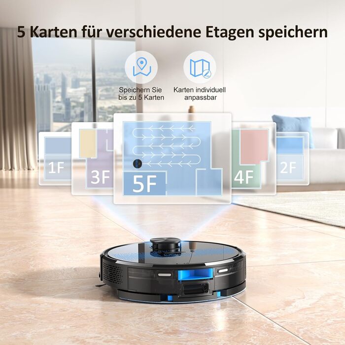 Робот-пилосос Lubluelu 3-в-1 з функцією миття підлоги, 4500Pa, лазерна навігація, 5 карт, 55 dB, для тварин, килимів, твердих підлог, (SL60D), блакитний