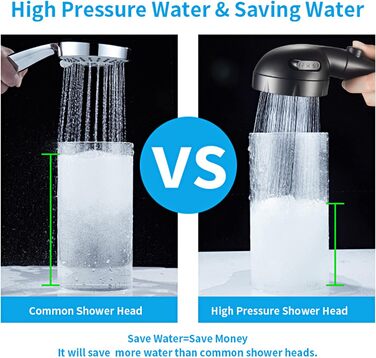 KAIYING Drill-Free High-Pressure Handheld Showerhead with ON/OFF Pause Switch, 3 Spray Modes, Water-Saving Showerhead, Detachable Puppy Shower Accessory (M: Showerhead + Holder + Hose) (Black)