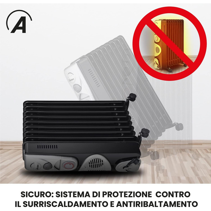 Електричний масляний радіатор Ardes AR4R09BTTE 9TT з таймером, 3 режими, турбовентиляція, на колесах, 2500 Вт, чорний та срібний