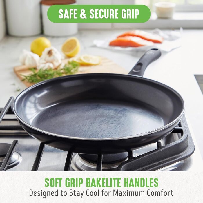 Набір сковорідок GreenLife Soft Grip з керамічним антипригарним покриттям, 18 см і 26 см, PFAS-free, підходять для духовки та посудомийної машини, бірюзові