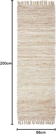 Homescapes Runner Rug Horizon, handwoven from 100% hemp, 66 x 200 cm, patchwork rug with herringbone pattern and fringe, cream natural