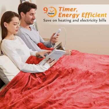 Електрична ковдра Mia&Coco з автовимкненням, 180x200 см, 10 режимів нагріву, таймер до 9 годин, захист від перегріву, пральна, блакитна (червона)