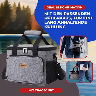 Сумка-холодильник NEMT 15L (сіра) з 2 акумуляторами холоду - для пікніків, обідів, подорожей та покупок