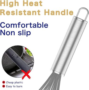 Стійкий силіконовий вінчик для кухні, професійний, з нержавіючої сталі та силікону, для антипригарного посуду, преміум-якість (набір Grau)