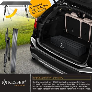 Складний кемпінговий стіл KESSER® алюмінієвий 120x70 см, до 100 кг, з сумкою для транспортування, антрацит