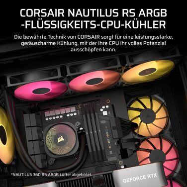 Система водяного охолодження Corsair Nautilus 360 RS для CPU – тиха, з прямим підключенням до материнської плати, сумісна з Intel LGA 1851/1700, AMD AM5/AM4, 3x RS120 вентилятори, ARGB, 240мм AIO, чорний колір