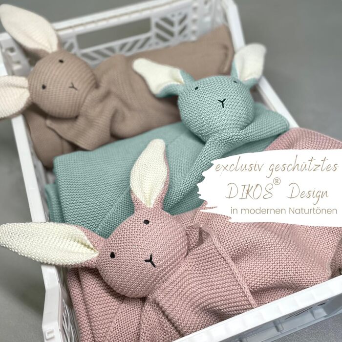 DIKOS® Original Baby Blanket SCHMUSE-HASE Mint | GOTS Organic Cotton Baby Blanket Knitted Blanket with Plush Toy for Girls/Boys | Snuggle Blanket, Cuddle Blanket, Baby Starter Set, Gift for Birth