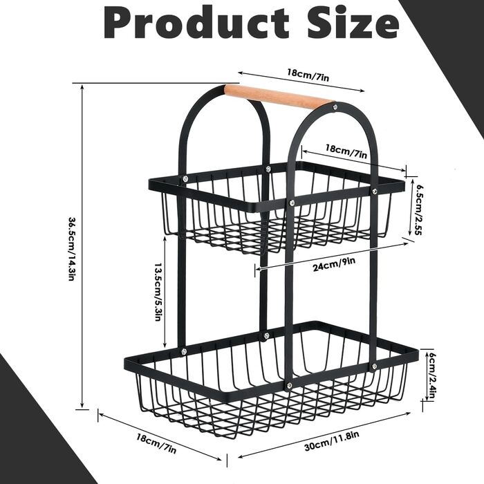 Двоярусна фруктова корзина DODUOS, етажерка для фруктів та овочів, чорна металева фруктова тарілка з ручкою, для дому, кухні, офісу
