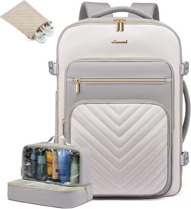 Рюкзак LOVEVOOK 40L для ручної поклажі в літак, жіночий, водонепроникний, з відділенням для ноутбука 17 дюймів, підходить для Easyjet, для подорожей, роботи, хайкінгу, оливково-бежевий (17.3 дюйми, світло-сіро-бежевий)