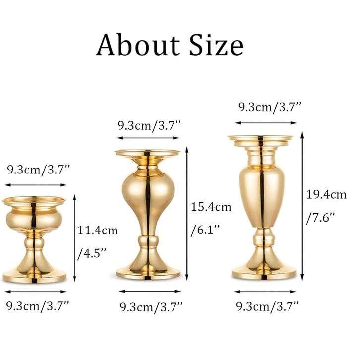 Sziqiqi Set of 3 Candle Holders, Black Vintage Candle Stand, Metal Candle Holders, Tealight Holders for Pillar Candles, Candle Holder Decoration for Wedding Party, Gold