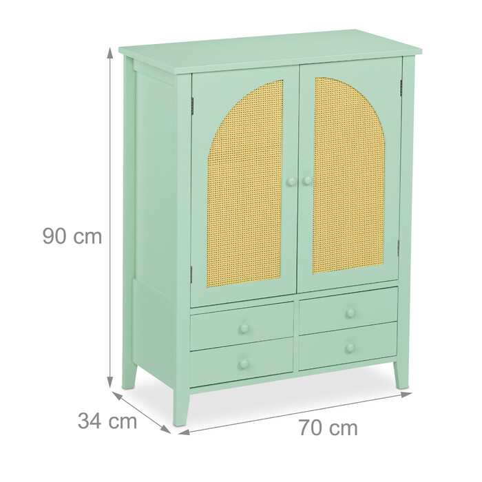 Relaxdays Sideboard with Rattan Look Turquoise