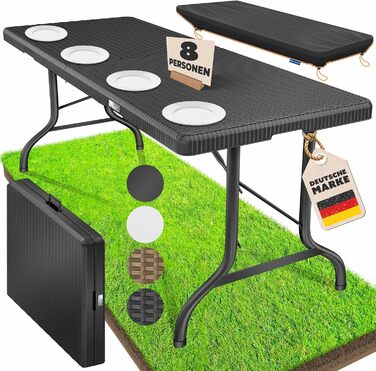 Стіл KESSER® для пікніка, розкладний, пластиковий, 183x76 см, ротанг, 6 осіб, для саду, тераси, балкону, з ручкою, антрацит