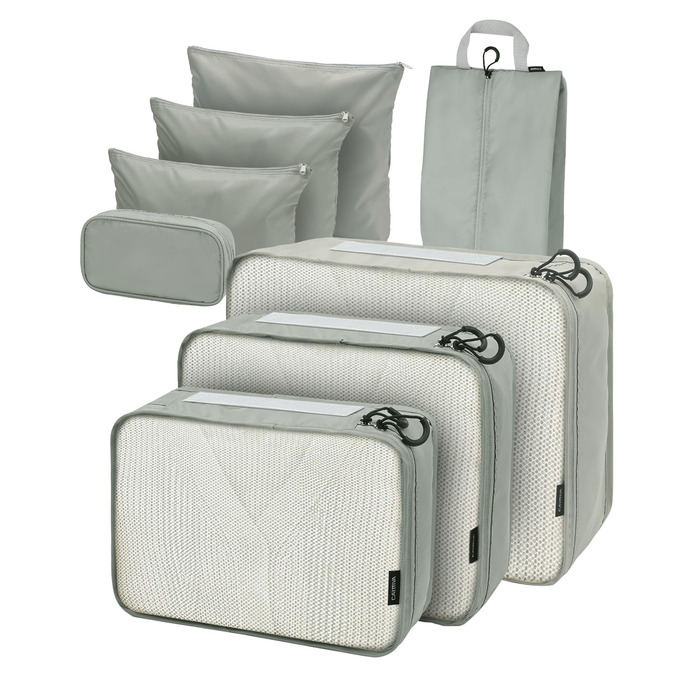 Органайзери для валізи Packing Cubes, 8 шт., сірі - дорожній набір для подорожей, водонепроникні, з косметичкою