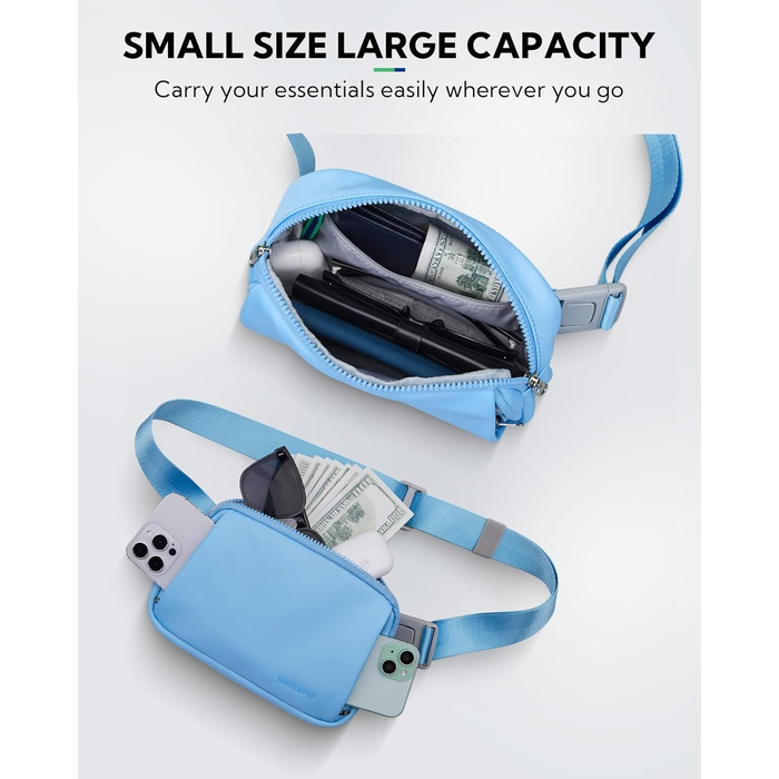 WATERFLY Поясна сумка на пояс для чоловіків та жінок: Стильна нагрудна сумка для спорту та моди, через плече, водонепроникна, маленька сумка на стегно для активного відпочинку, подорожей, походів, фестивалів (Світло-блакитна)