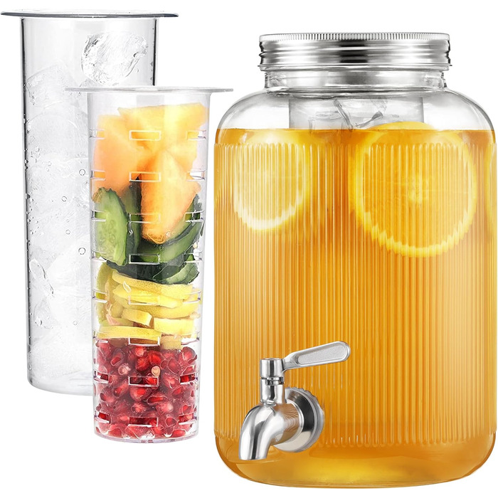 Navaris Drink Dispenser with Tap - Punch Bowl with Lid - Glass Drink Dispenser with Tap - Glass Water Dispenser - Lemonade Dispenser - Juice Dispenser - 4 Liters