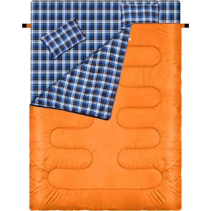 Сплячий мішок Outdoor Sportneer для 2 осіб, 3 сезони, 220x150 см, 2.75 кг, з 2 подушками, для дорослих, оранжевий (без фланелевої підкладки)