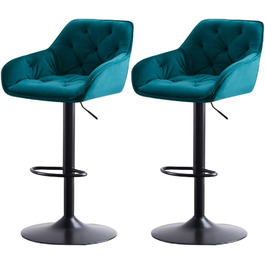 JaHECOME Adjustable Velvet Bar Stools (Set of 2) - Backrest, Kitchen Counter Height, Teal