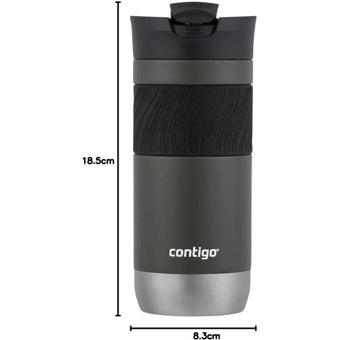Contigo Byron Snapseal Stainless Steel Travel Mug - Leakproof, Dishwasher Safe Lid, BPA-Free, 590ml - Black
