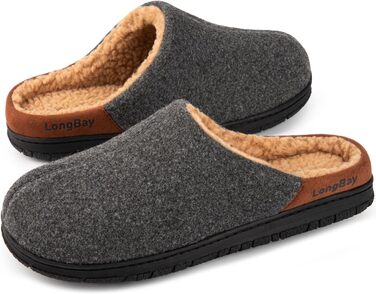Чоловічі тапочки LongBay з ефектом вовни, теплі, з піною Memory Foam та м'яким Sherpa-підкладкою для дому та вулиці (41 EU, Темно-сірий)