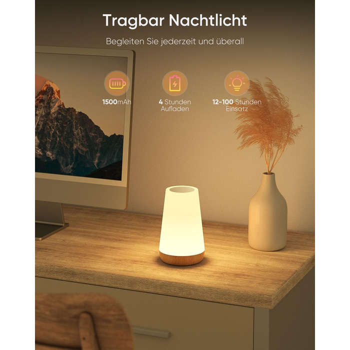 Нічник LED 2 шт, сенсорний диммер, USB зарядка, пульт ДУ, 13 кольорів, 3 режими, бездротовий таймер для спальні/вітальні, коричневий