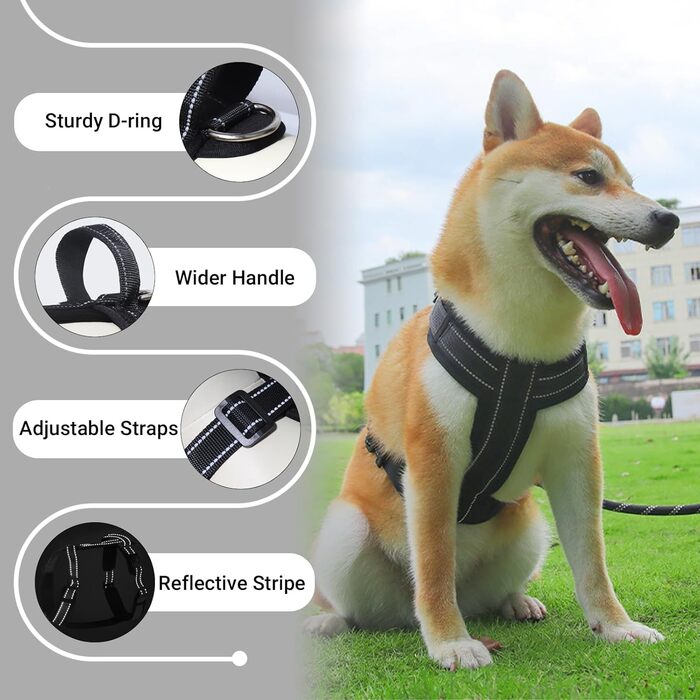 Нашийник для собак LiebeDD чорний XL - комфортний, з ручкою, анти-тяга, для собак середніх розмірів