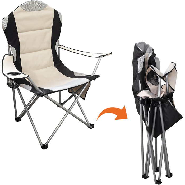 Крісло кемпінгове Spetebo XXL Deluxe бежеве, до 150 кг - широке, зручне, стабільне