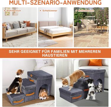 Zonema Dog Stairs, Dog Stairs for Small Dogs, Waterproof Dog Stairs 40 cm High, Injury Prevention High-Quality Sponge Cat Stairs, Non-Slip Washable Dog Ramp for Sofa Bed Car (Pet Stairs 3 Steps, Grey)